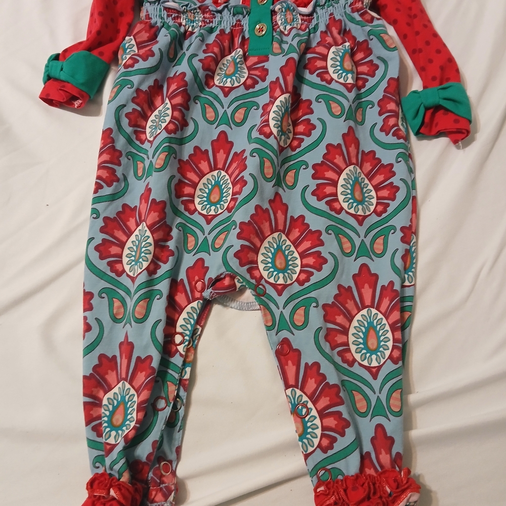 Matilda Jane Red and Teal Floral Kids Footie